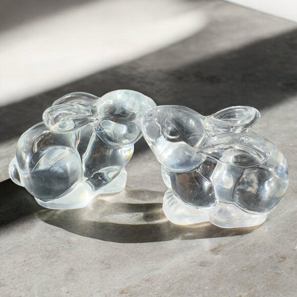 Glass Bunny Other - Vintage 1980s Clear Bunny Rabbit Set 2 Glass Crystal Figurine Decor Houseware